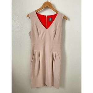 Vince Camuto Dress Sheath Lined Sleeveless Beige